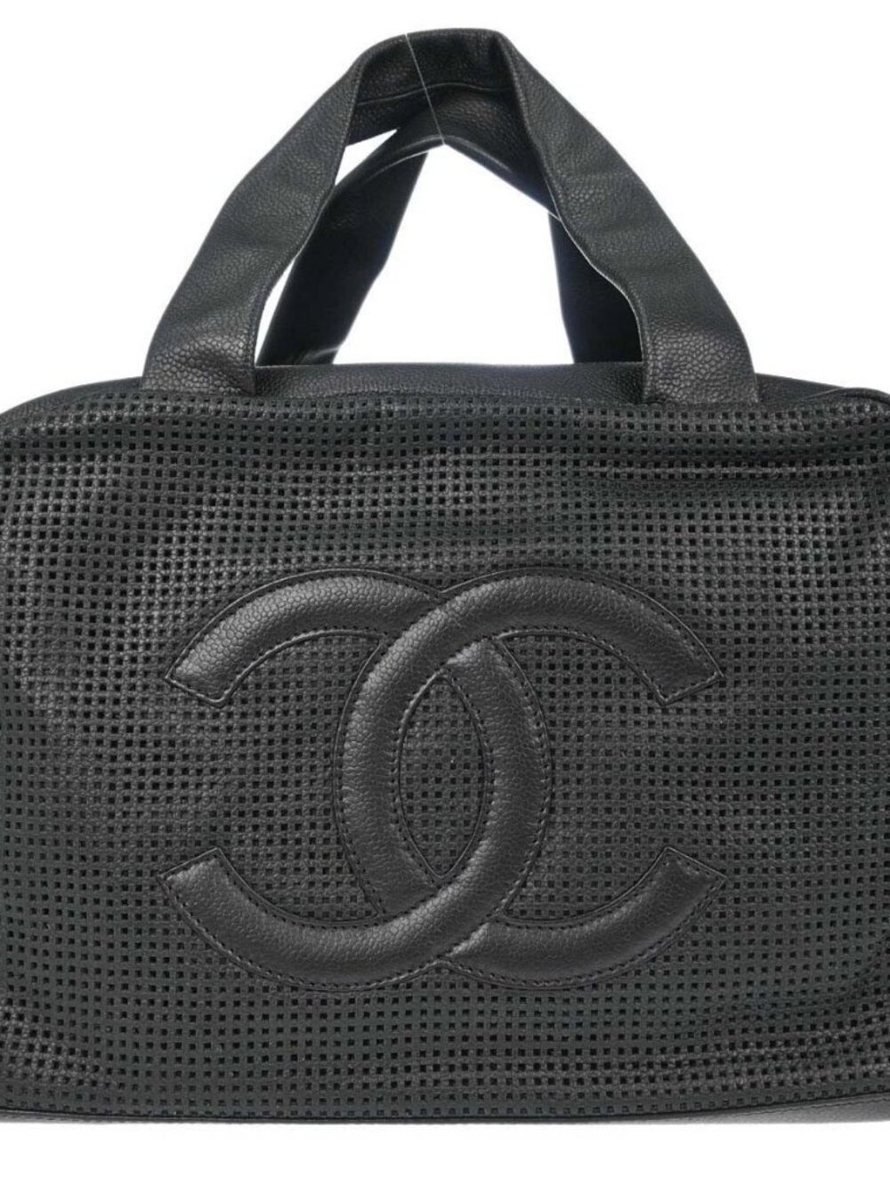 Chanel Black Perforated Calfskin CC Bowler Bag Handbag 168261